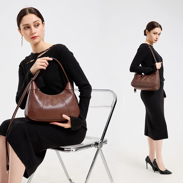 Women's Sable Crescent Genuine Leather Hobo Bag