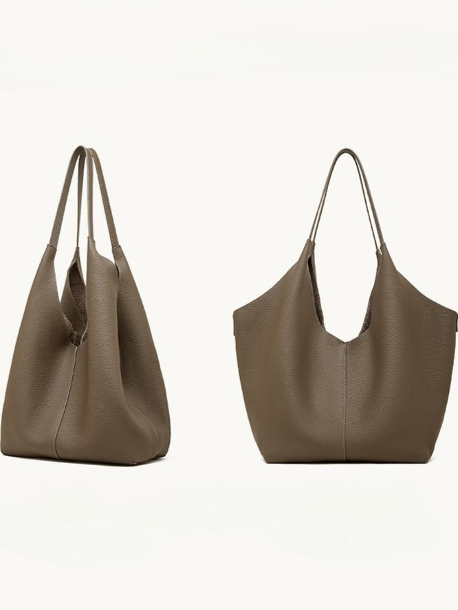 The Ethereal V-Cut Genuine Leather Bag | Minimalist Pebbled Hobo Tote