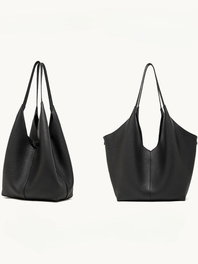 The Ethereal V-Cut Genuine Leather Bag | Minimalist Pebbled Hobo Tote