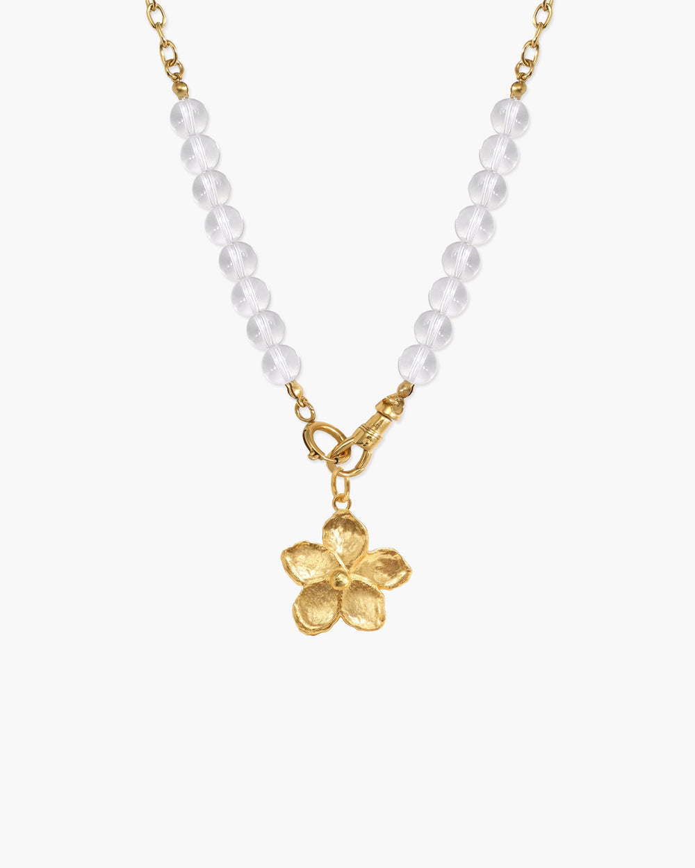 Clear Quartz Beaded Necklace with Charm Holder Clasp