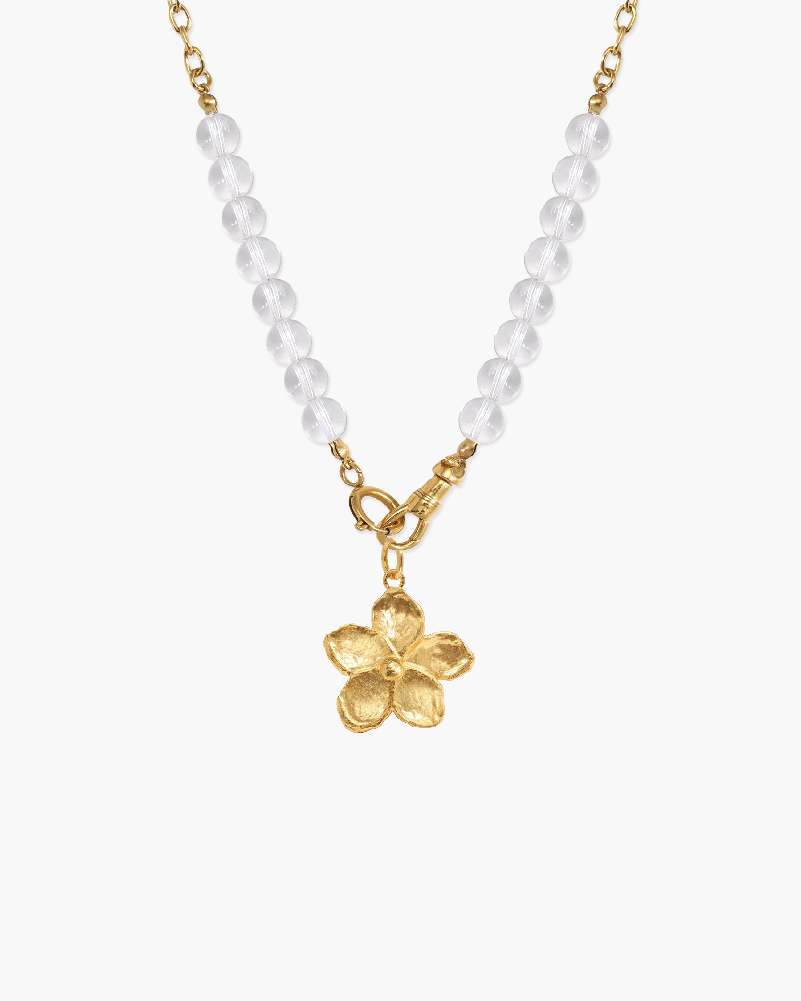 Clear Quartz Beaded Necklace with Charm Holder Clasp