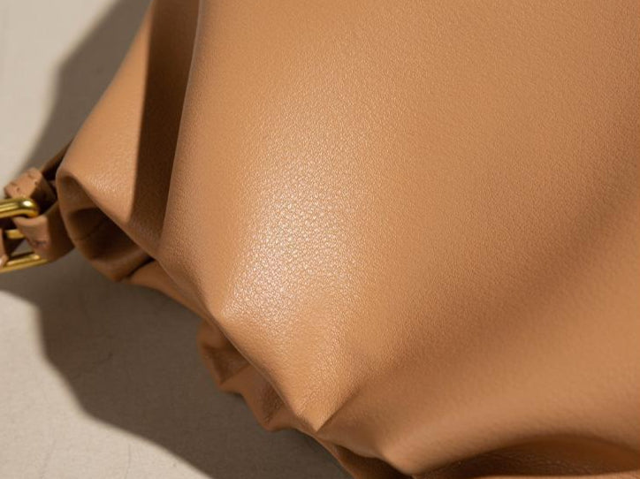 The Cloud Ripple Ruched Genuine Leather Cloud Clutch Bag