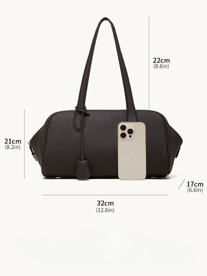 The Modern East-West Genuine Leather Bag | Minimalist Pebbled Bowling Tote