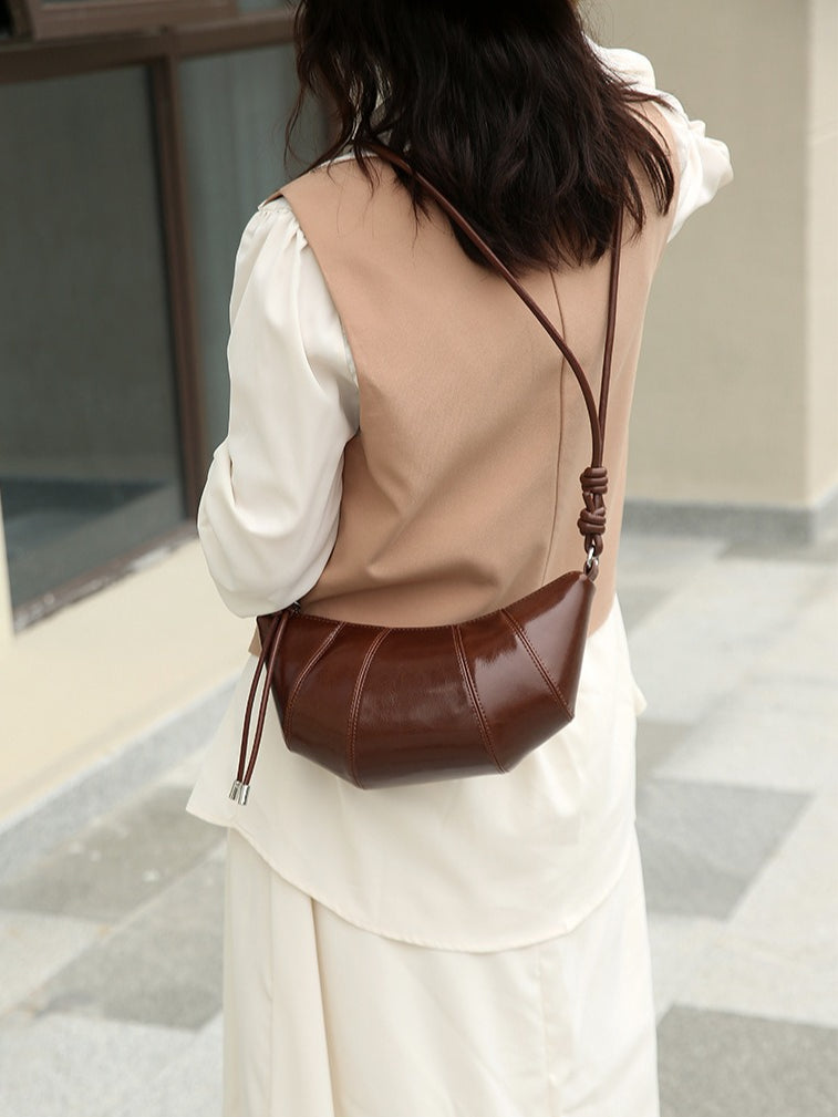 The Artisan Croissant Genuine Leather Bag | Minimalist Knotted Paneled Hobo