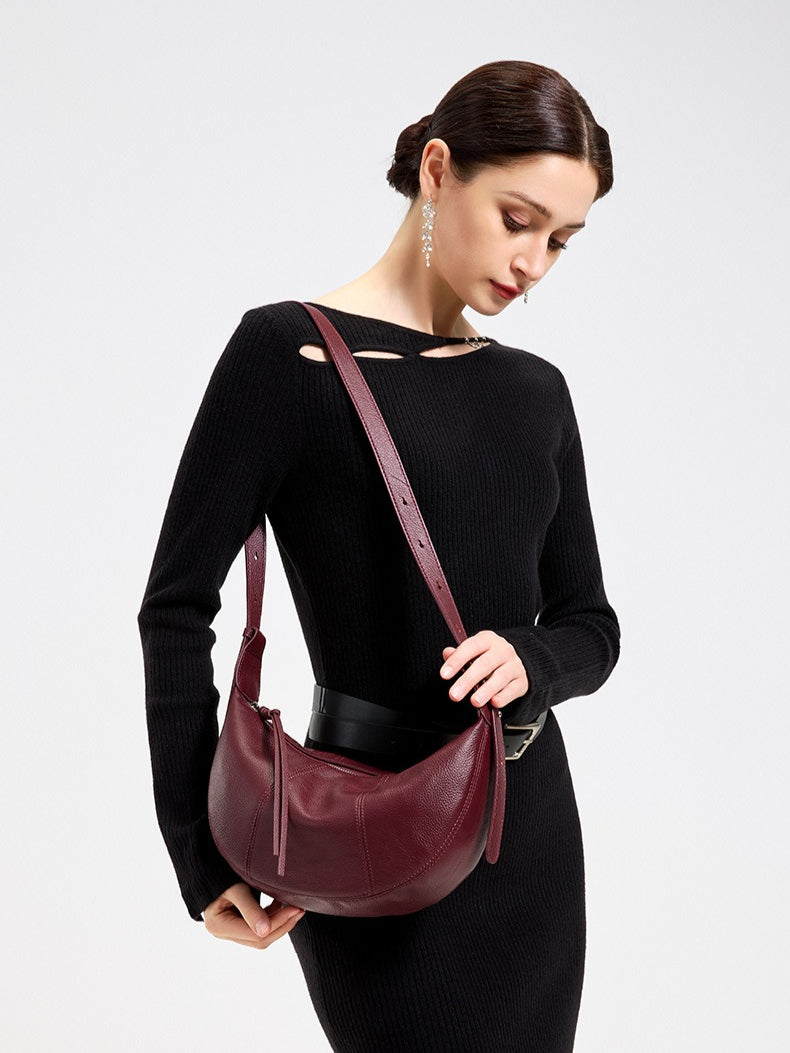 Sable Slouch Crescent Hobo Genuine Leather Bag