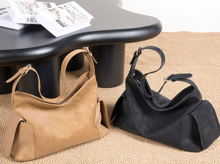 Urban Nomad Genuine Leather Bag | Large Slouchy Shoulder Bag with Side Pockets