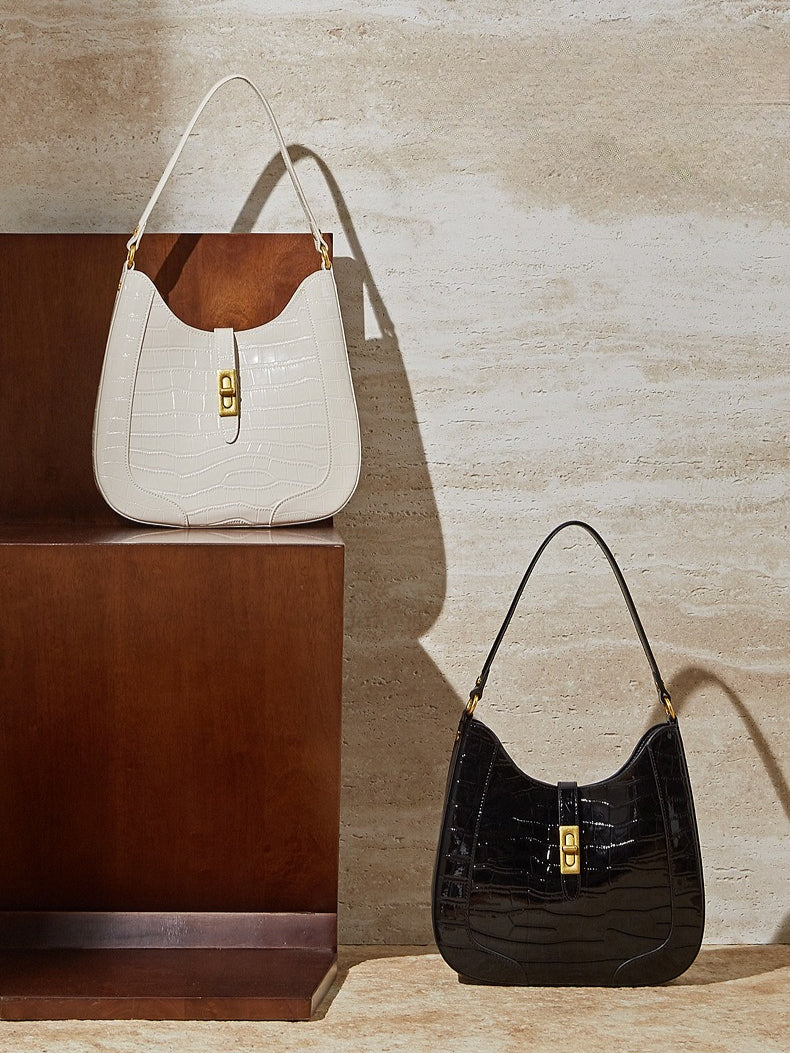 The Metropolitan Glam Croc-Embossed Leather Hobo Bag with Detachable Pouch