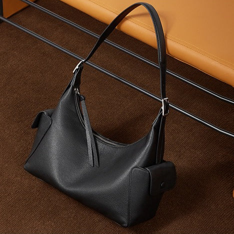 The Velvet Horizon Genuine Leather Tote Bag with Structured Silhouette