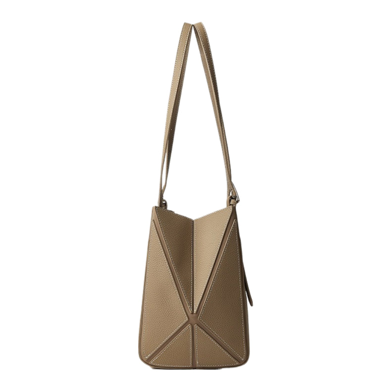 Women's Elegant Camel Textured Leather Shoulder Tote