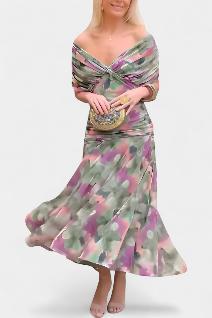 Freya - Flowing Floral V Neck Dress