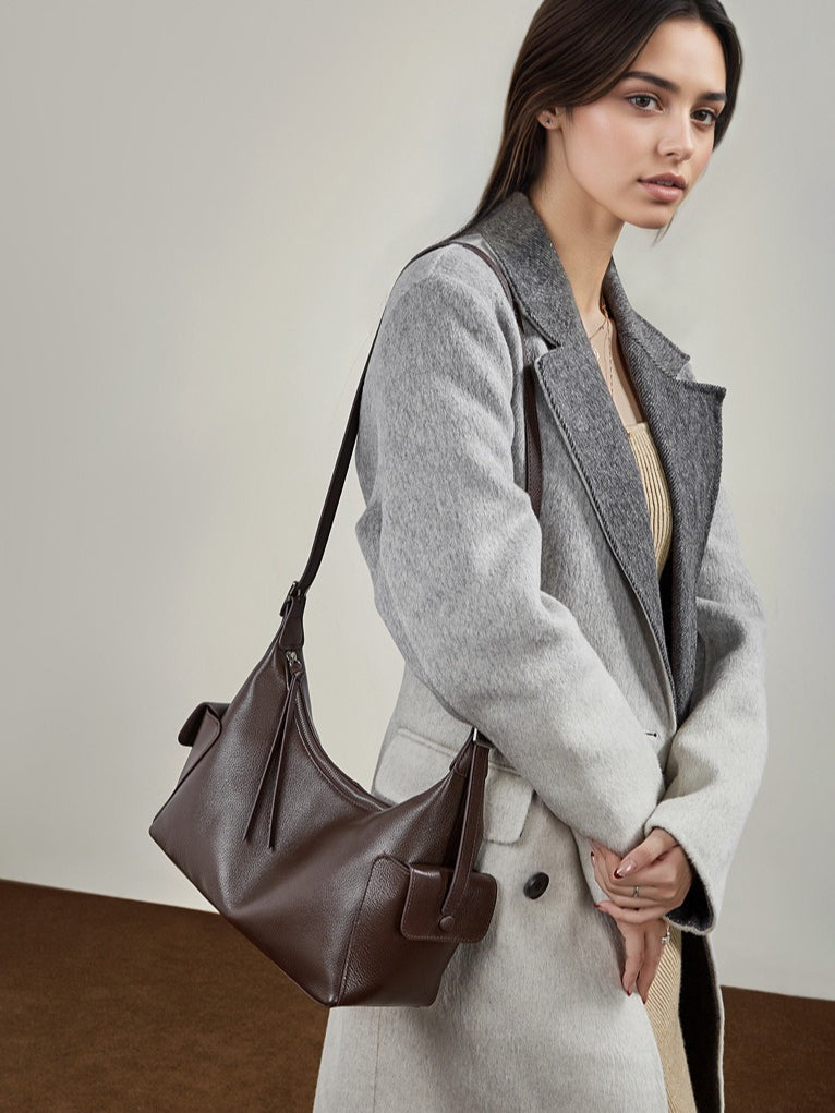 The Velvet Horizon Genuine Leather Tote Bag with Structured Silhouette