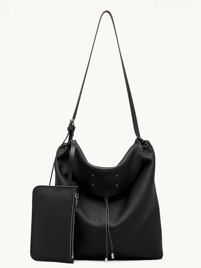 The Nocturne Flow Genuine Leather Tote Bag with Adjustable Strap & Detachable Pouch