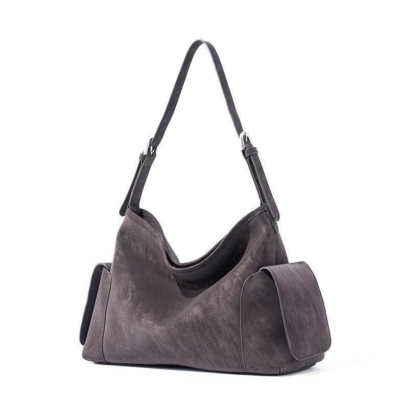 Urban Nomad Genuine Leather Bag | Large Slouchy Shoulder Bag with Side Pockets