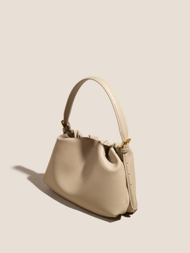 The Cloud Ripple Ruched Genuine Leather Cloud Clutch Bag