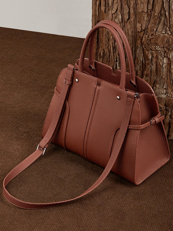 The Executive Structured Genuine Leather Bag - Sophisticated Paneled Work Tote
