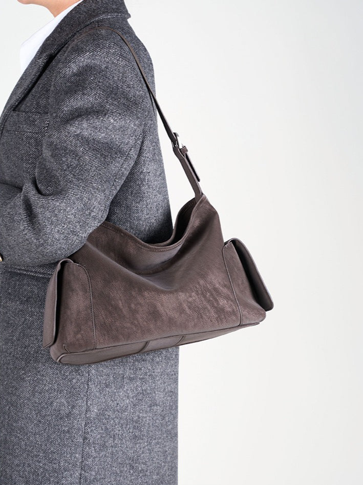 Urban Nomad Genuine Leather Bag | Large Slouchy Shoulder Bag with Side Pockets