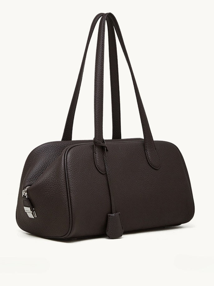 The Modern East-West Genuine Leather Bag | Minimalist Pebbled Bowling Tote