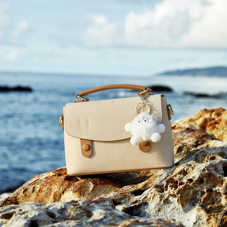 Women's Luxury Pebbled Leather Top-Handle Bag with Cloud Charm