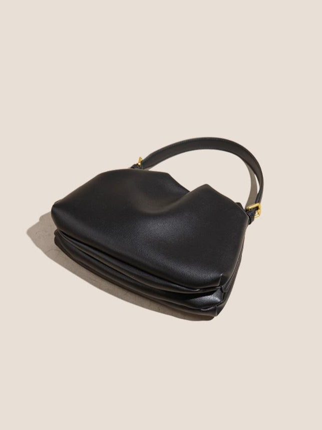 The Cloud Ripple Ruched Genuine Leather Cloud Clutch Bag