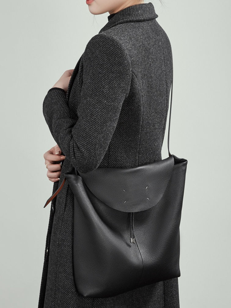 The Nocturne Flow Genuine Leather Tote Bag with Adjustable Strap & Detachable Pouch