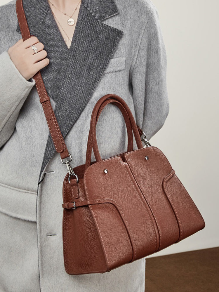 The Executive Structured Genuine Leather Bag - Sophisticated Paneled Work Tote