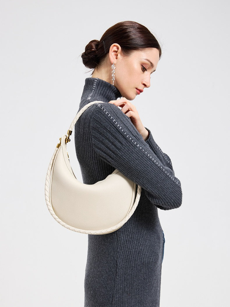 Artisanal Dual-Woven Hobo Shoulder Genuine Leather Bag