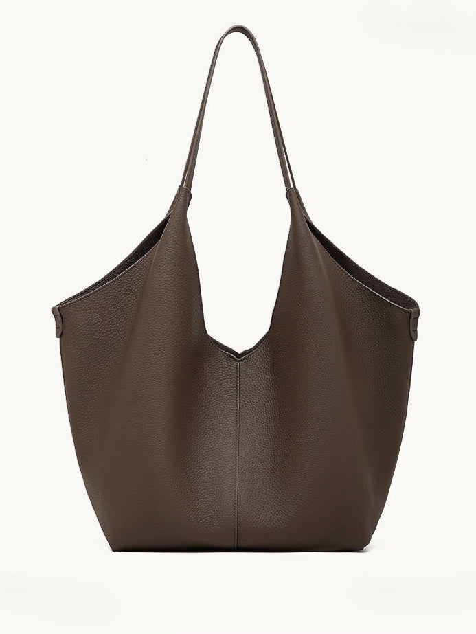 The Ethereal V-Cut Genuine Leather Bag | Minimalist Pebbled Hobo Tote