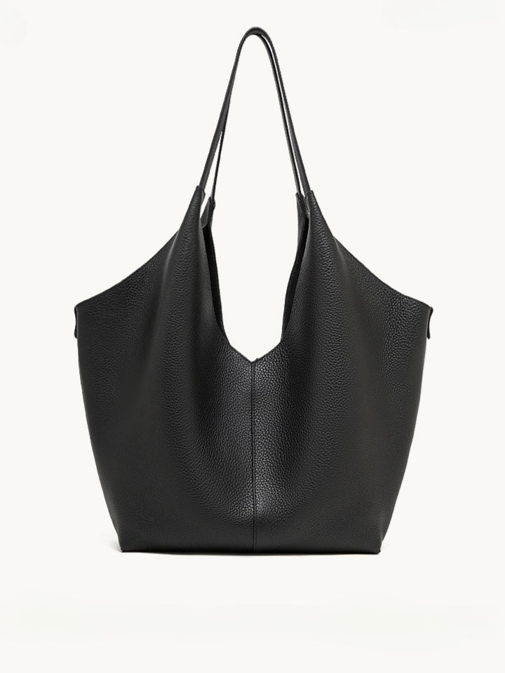 The Ethereal V-Cut Genuine Leather Bag | Minimalist Pebbled Hobo Tote