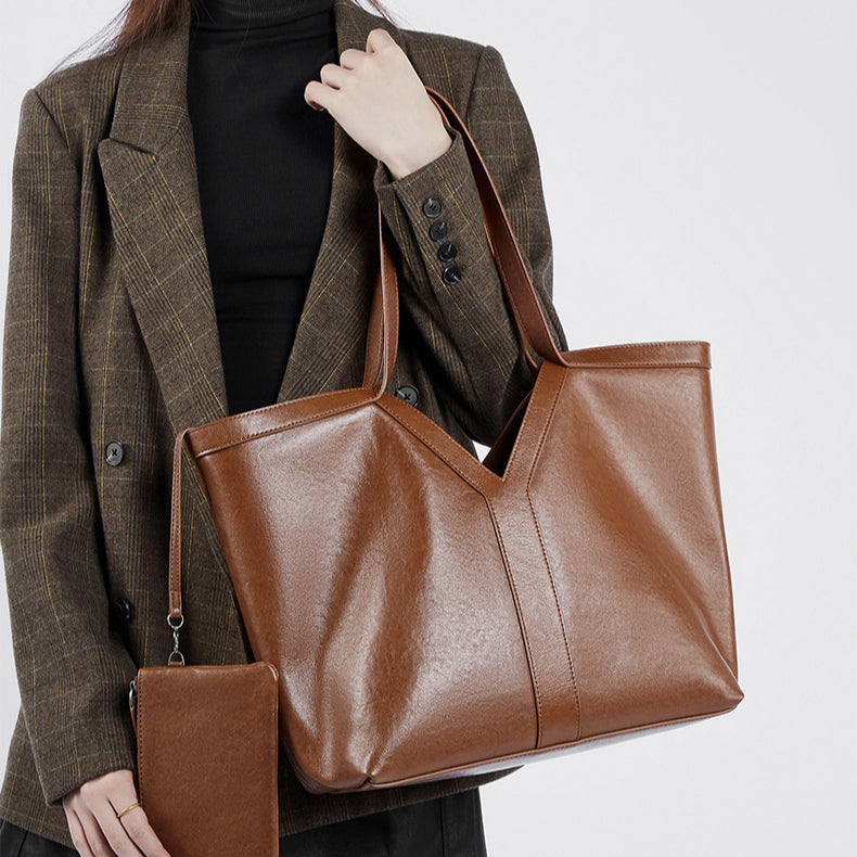 Korean Style Autumn Genuine Leather Tote Bag