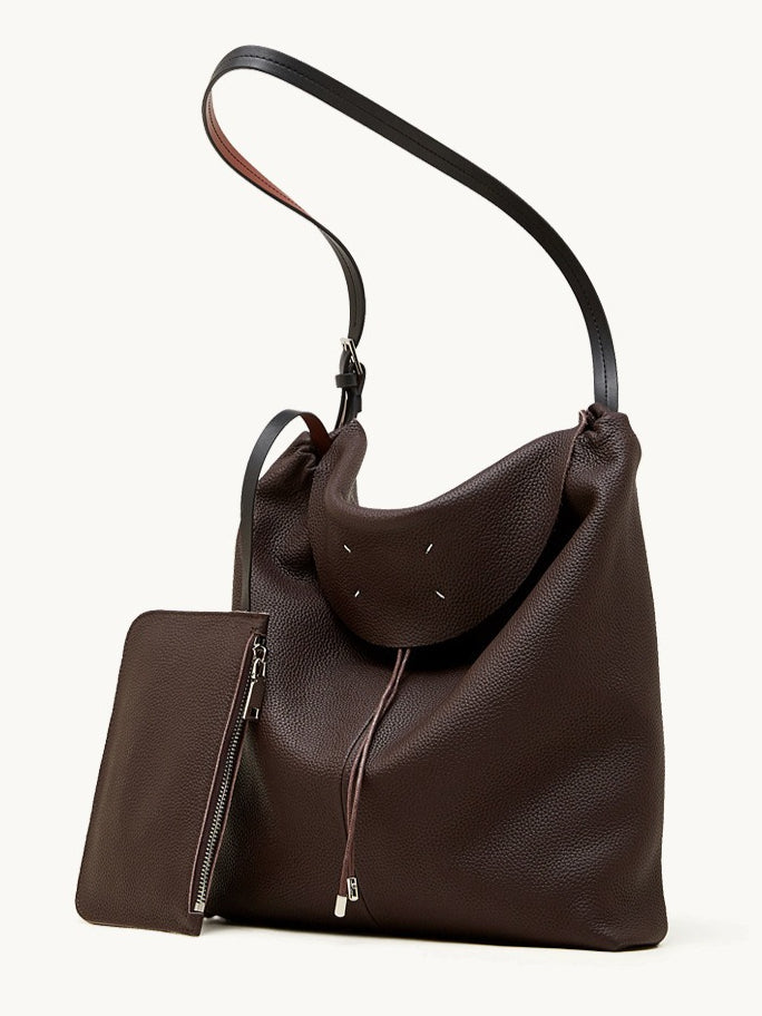 The Nocturne Flow Genuine Leather Tote Bag with Adjustable Strap & Detachable Pouch