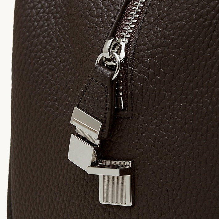 The Modern East-West Genuine Leather Bag | Minimalist Pebbled Bowling Tote
