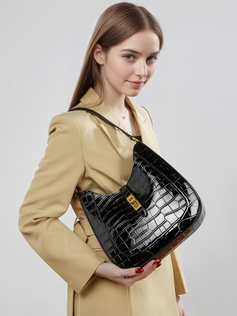 The Metropolitan Glam Croc-Embossed Leather Hobo Bag with Detachable Pouch