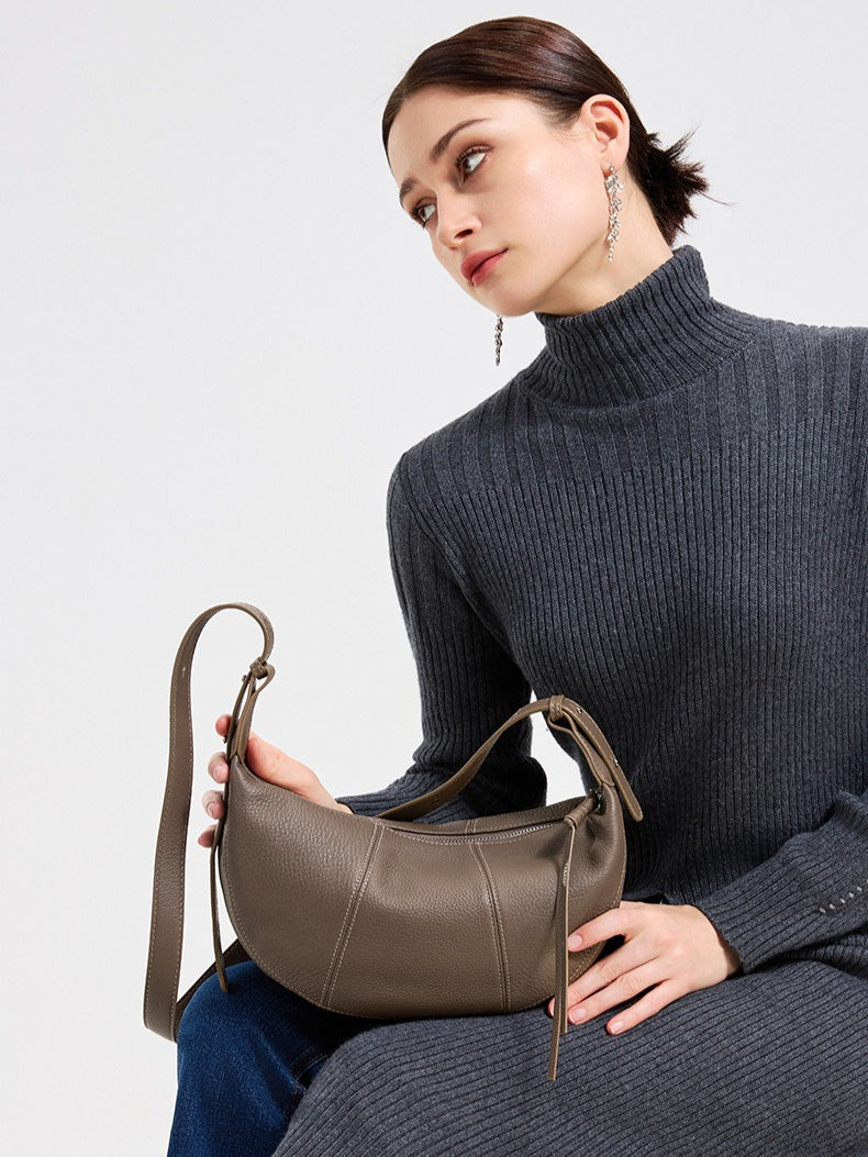 Sable Slouch Crescent Hobo Genuine Leather Bag