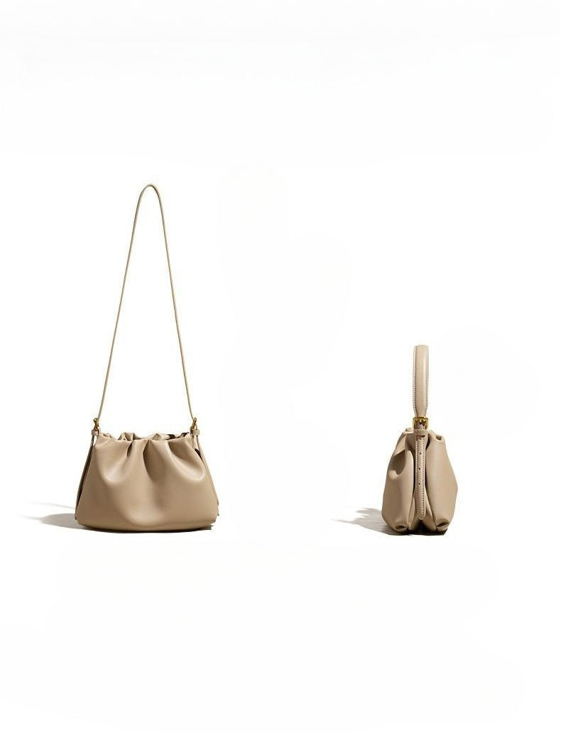 The Cloud Ripple Ruched Genuine Leather Cloud Clutch Bag