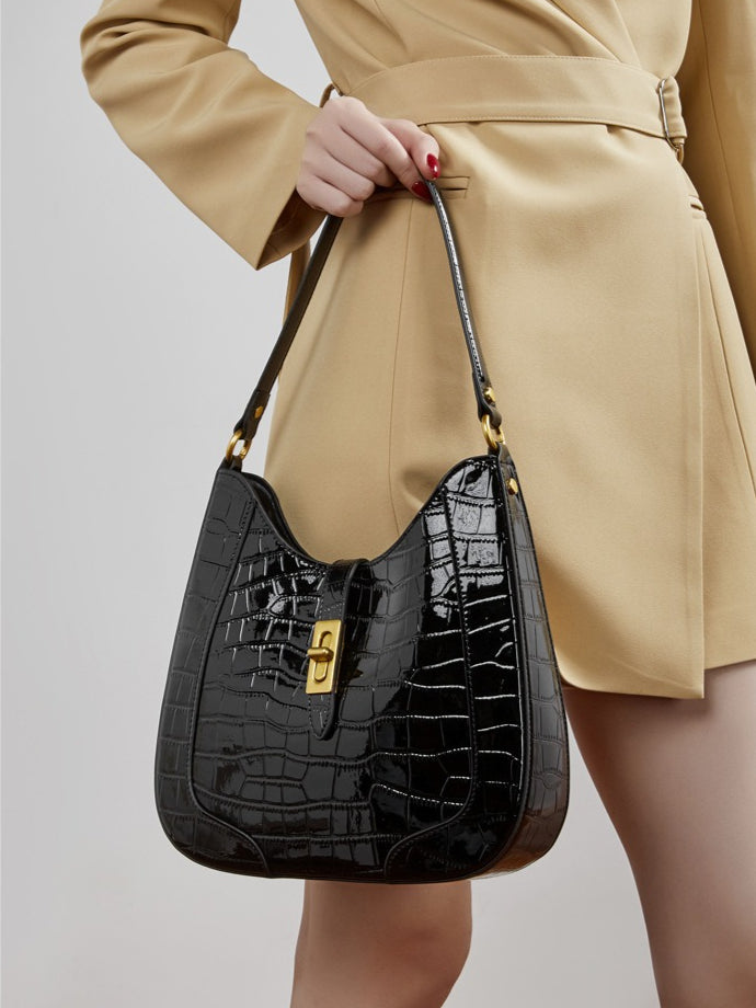 The Metropolitan Glam Croc-Embossed Leather Hobo Bag with Detachable Pouch