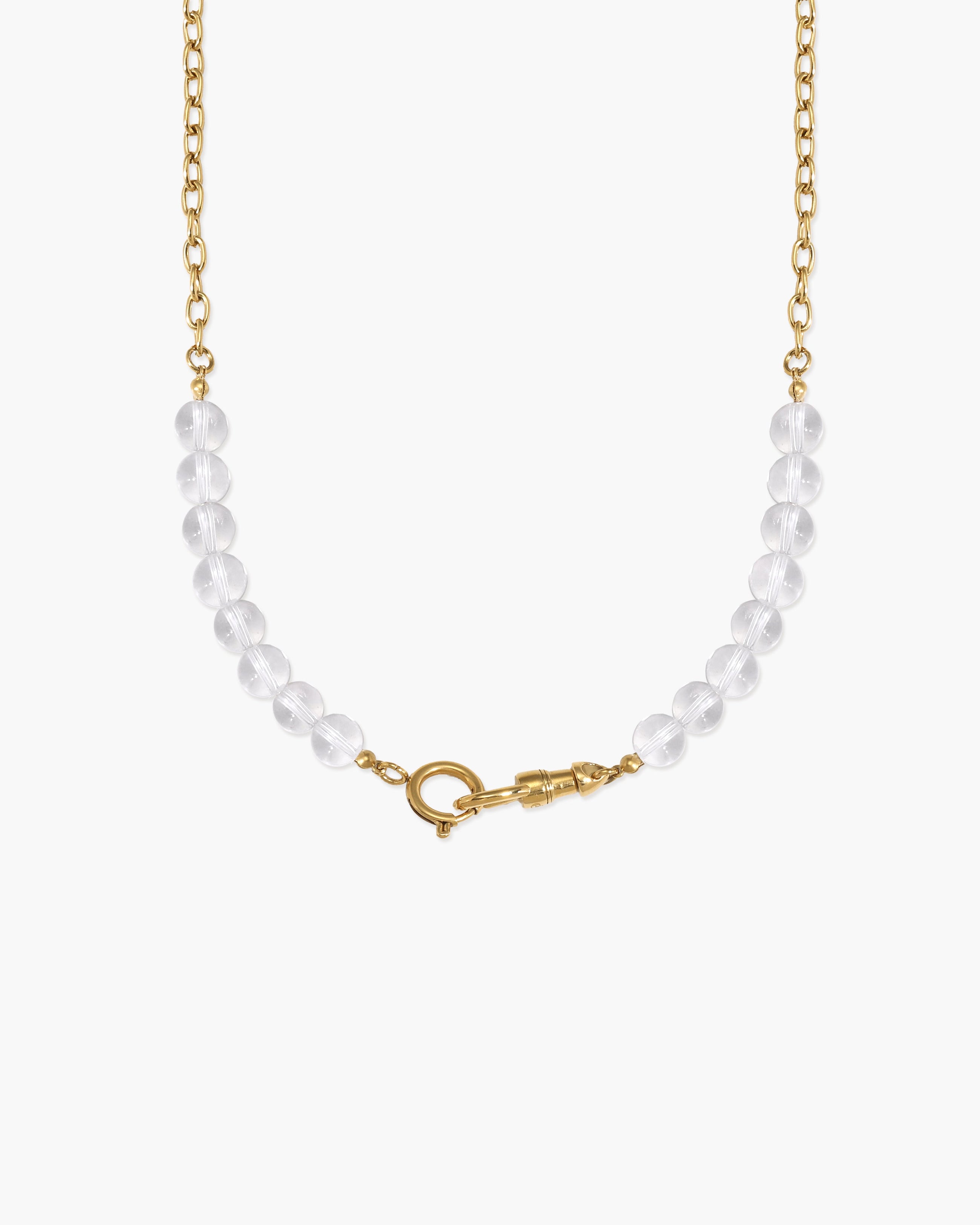 Clear Quartz Beaded Necklace with Charm Holder Clasp