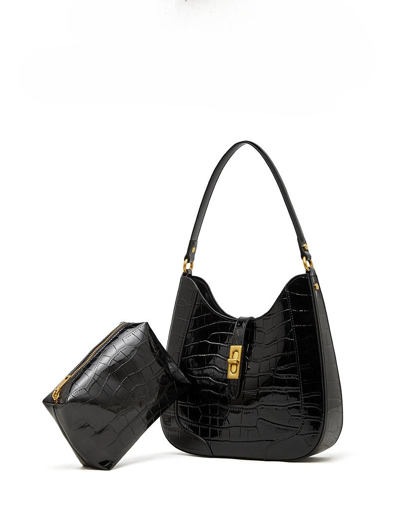 The Metropolitan Glam Croc-Embossed Leather Hobo Bag with Detachable Pouch