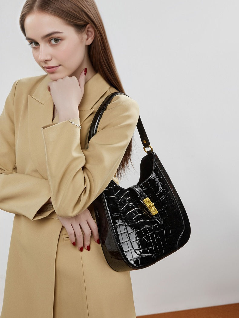 The Metropolitan Glam Croc-Embossed Leather Hobo Bag with Detachable Pouch