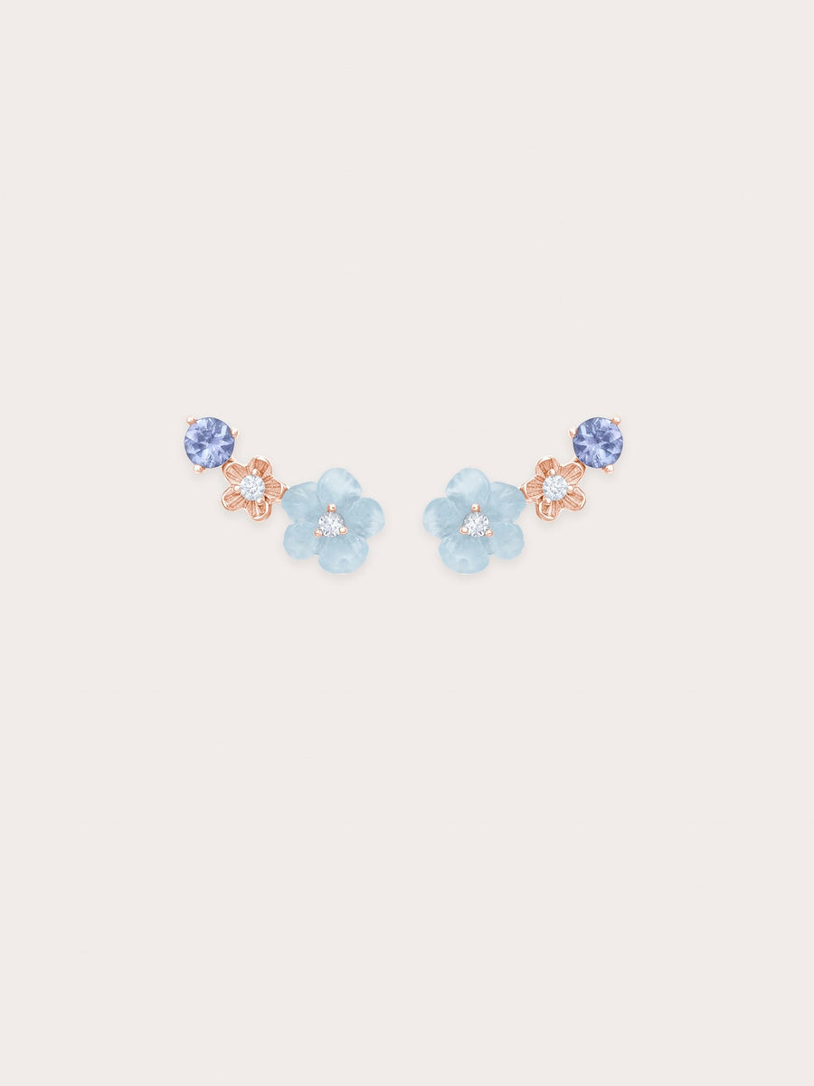 Blue Flower Climber Earrings – Aquamarine & Tanzanite