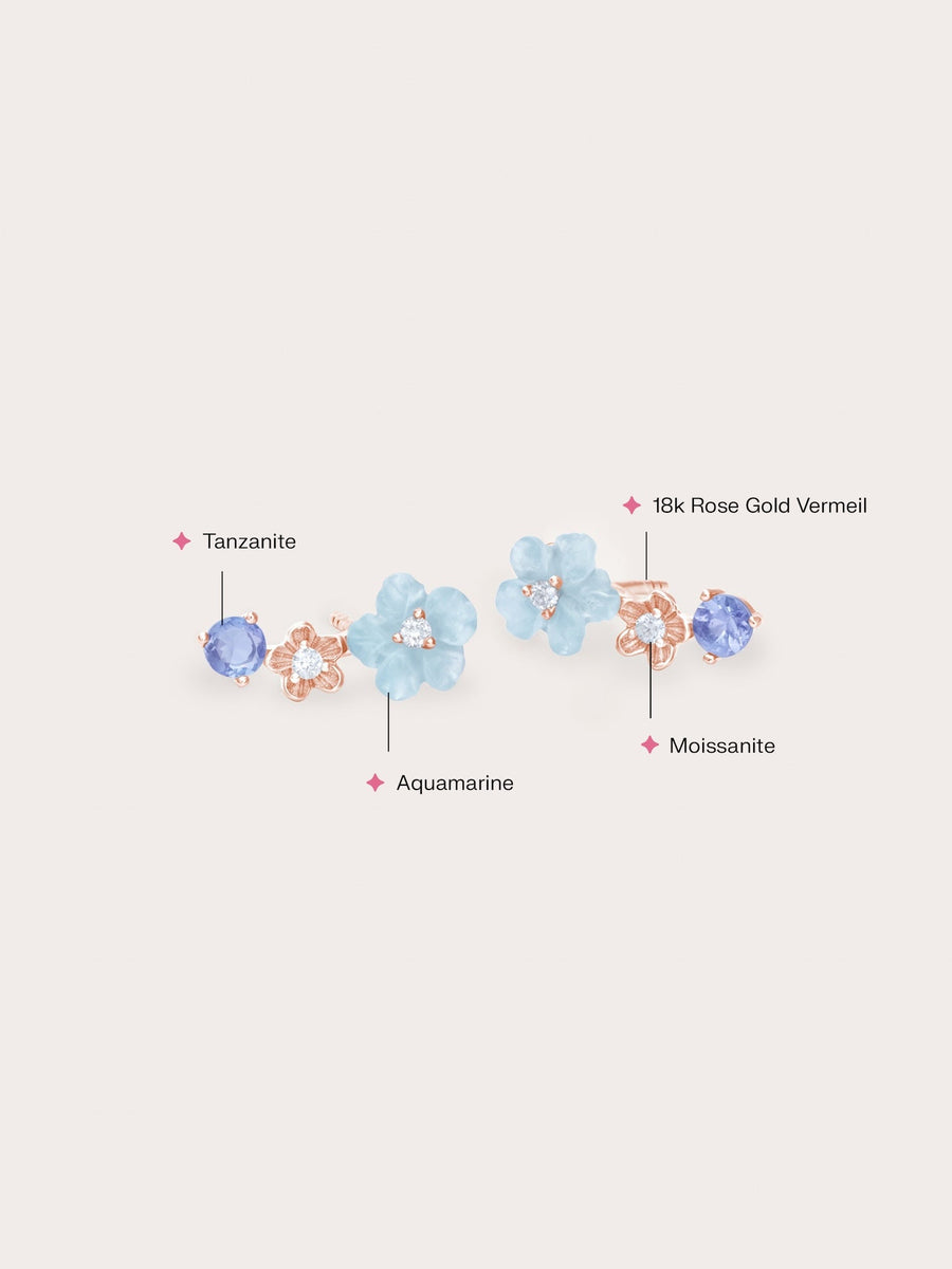 Blue Flower Climber Earrings – Aquamarine & Tanzanite