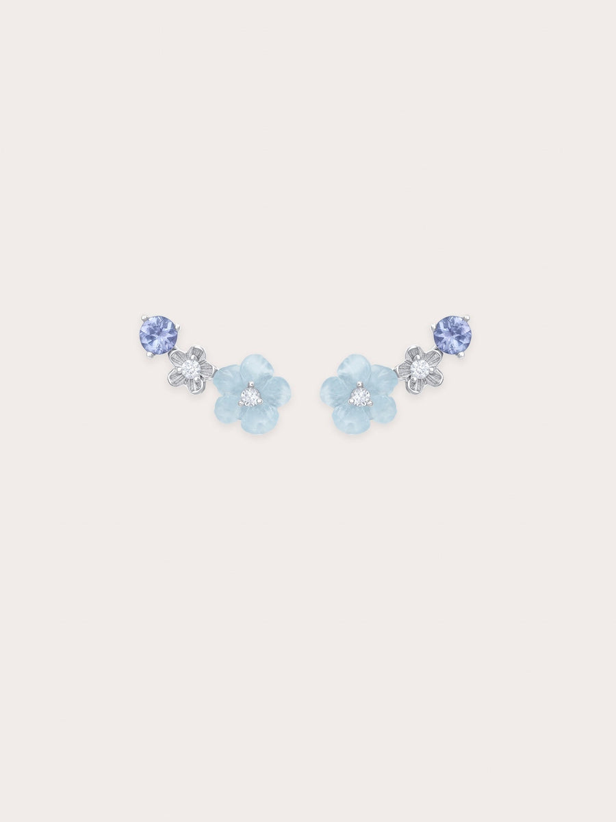 Blue Flower Climber Earrings – Aquamarine & Tanzanite