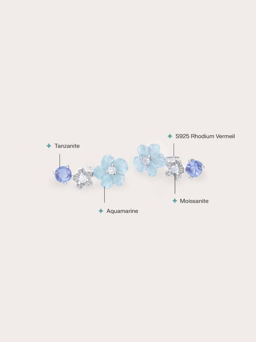 Blue Flower Climber Earrings – Aquamarine & Tanzanite