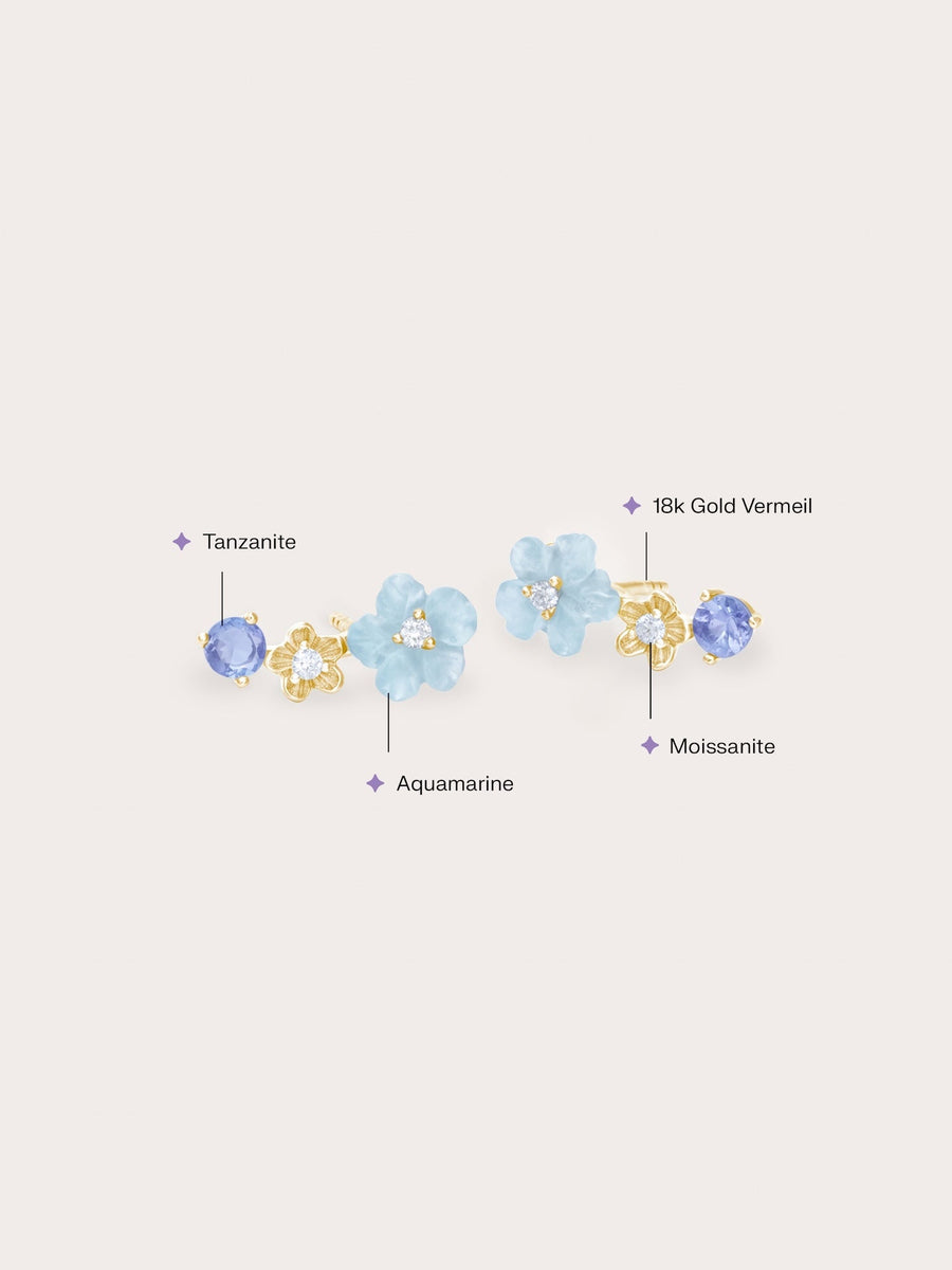 Blue Flower Climber Earrings – Aquamarine & Tanzanite