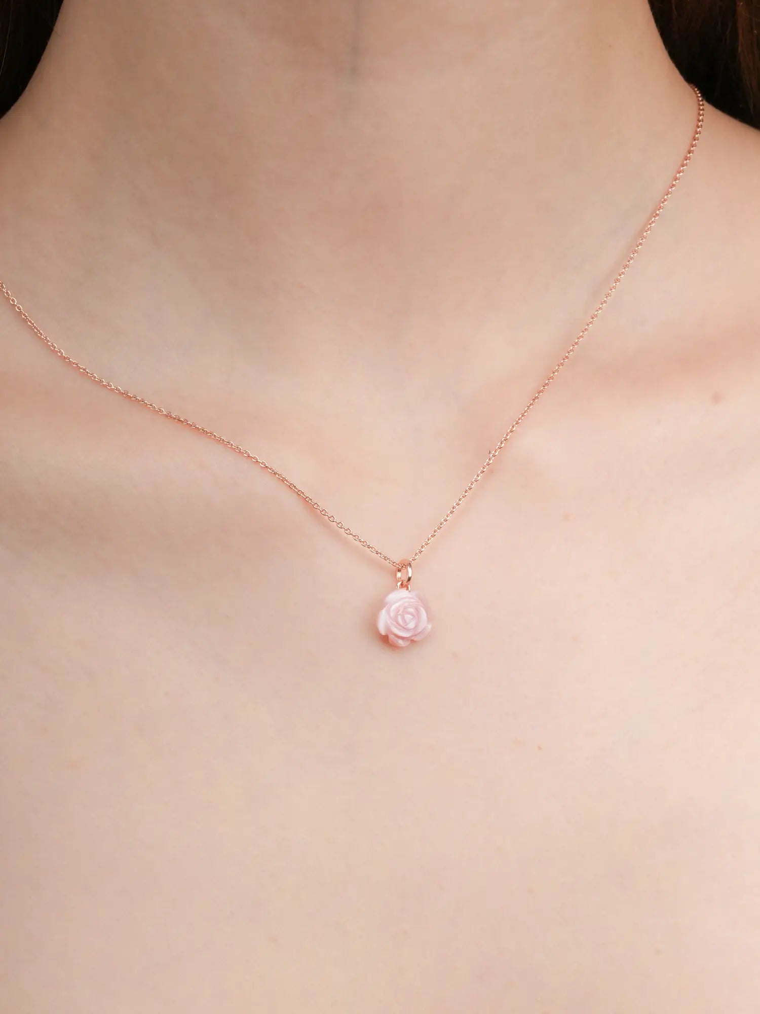 Carved Pink Rose Necklace