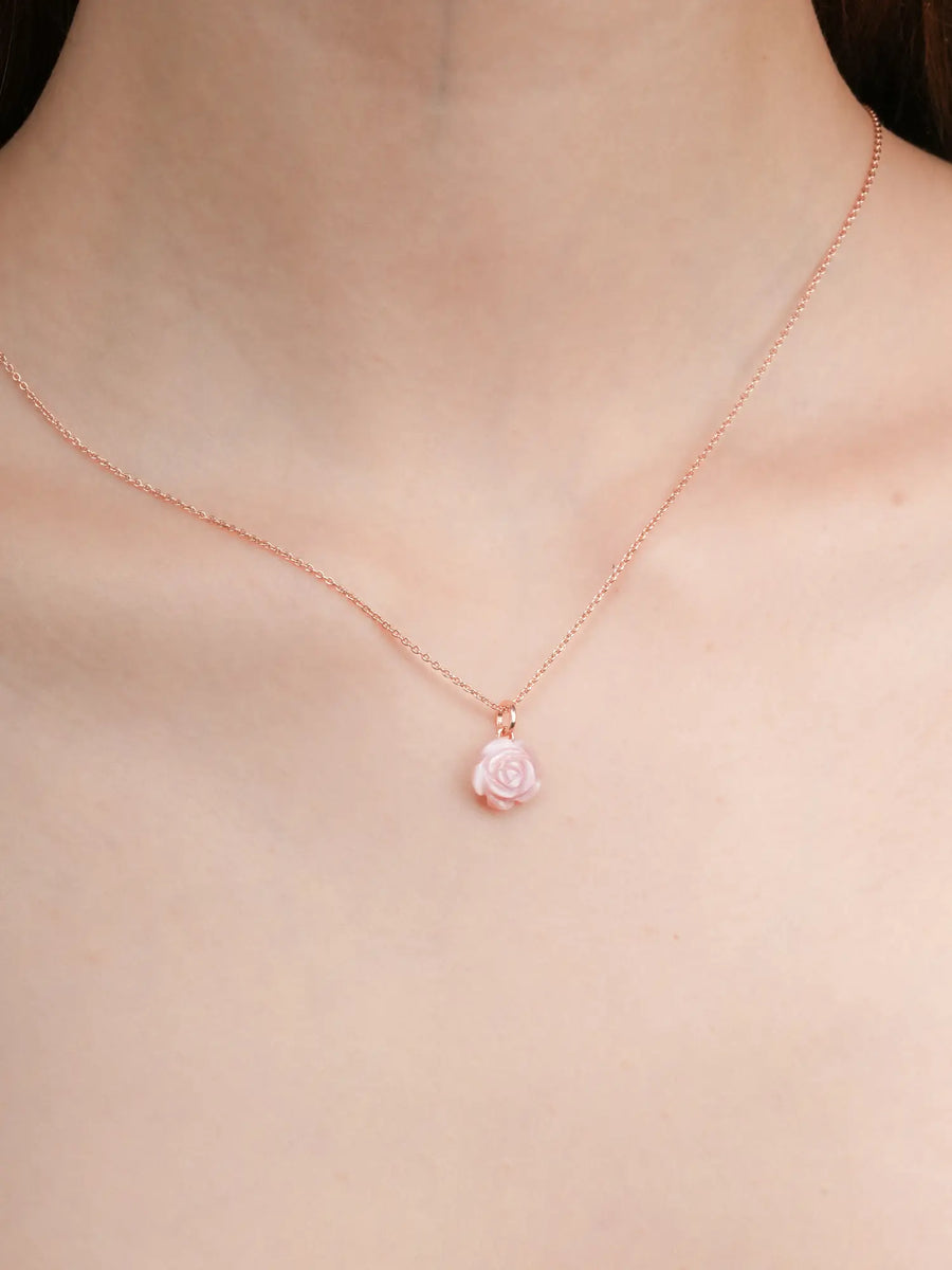 Carved Pink Rose Necklace