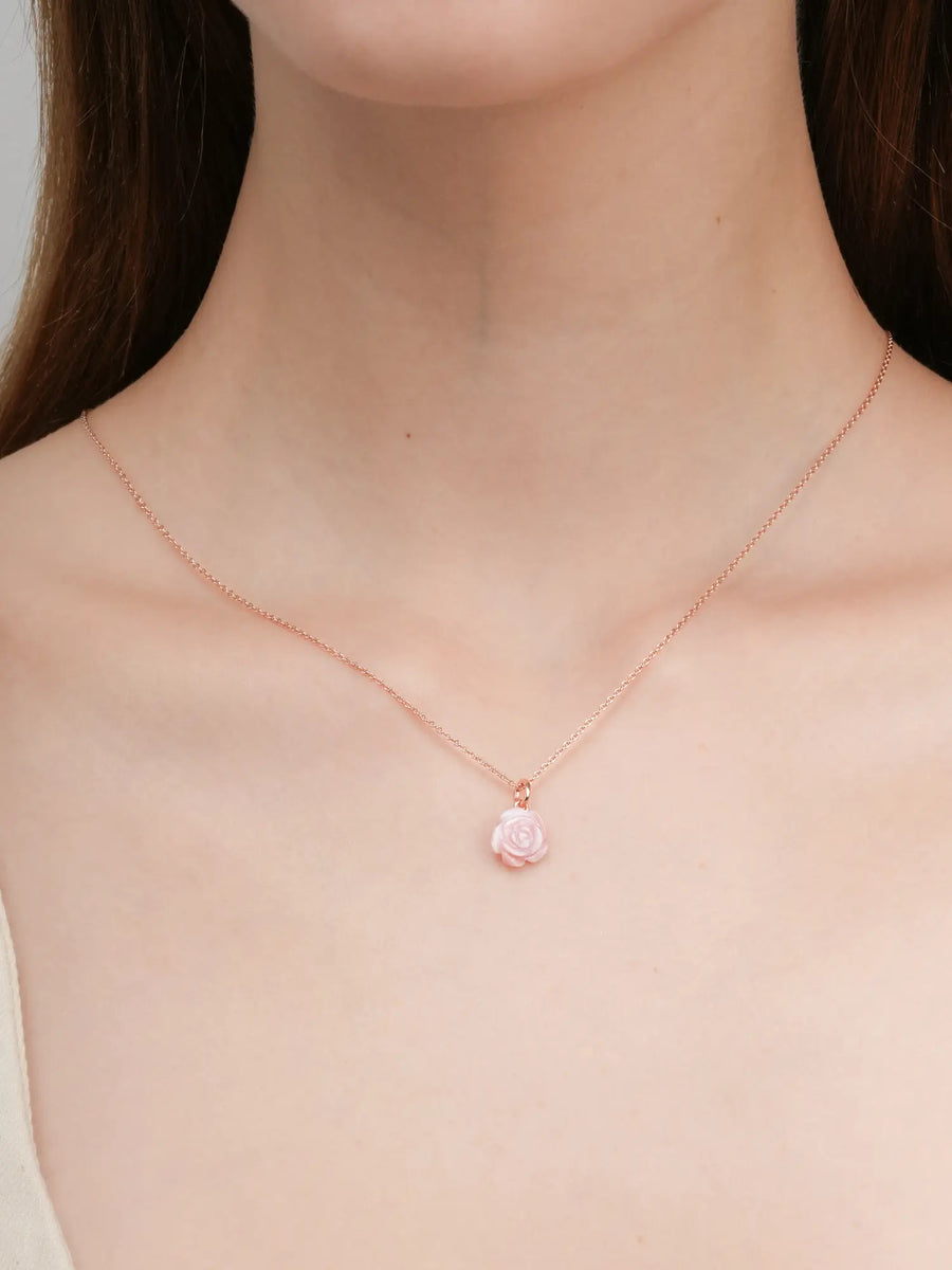 Carved Pink Rose Necklace