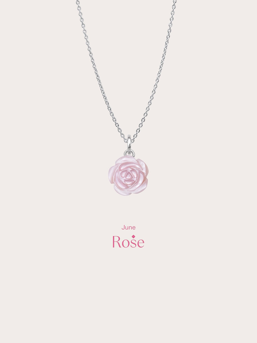 Carved Pink Rose Necklace