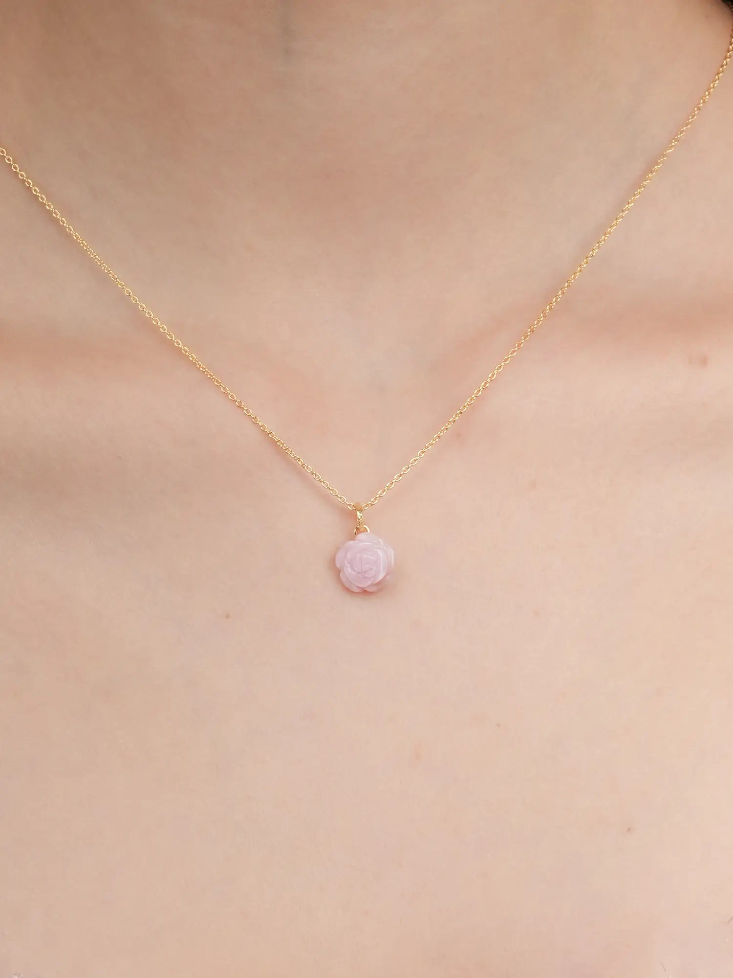 Carved Pink Rose Necklace