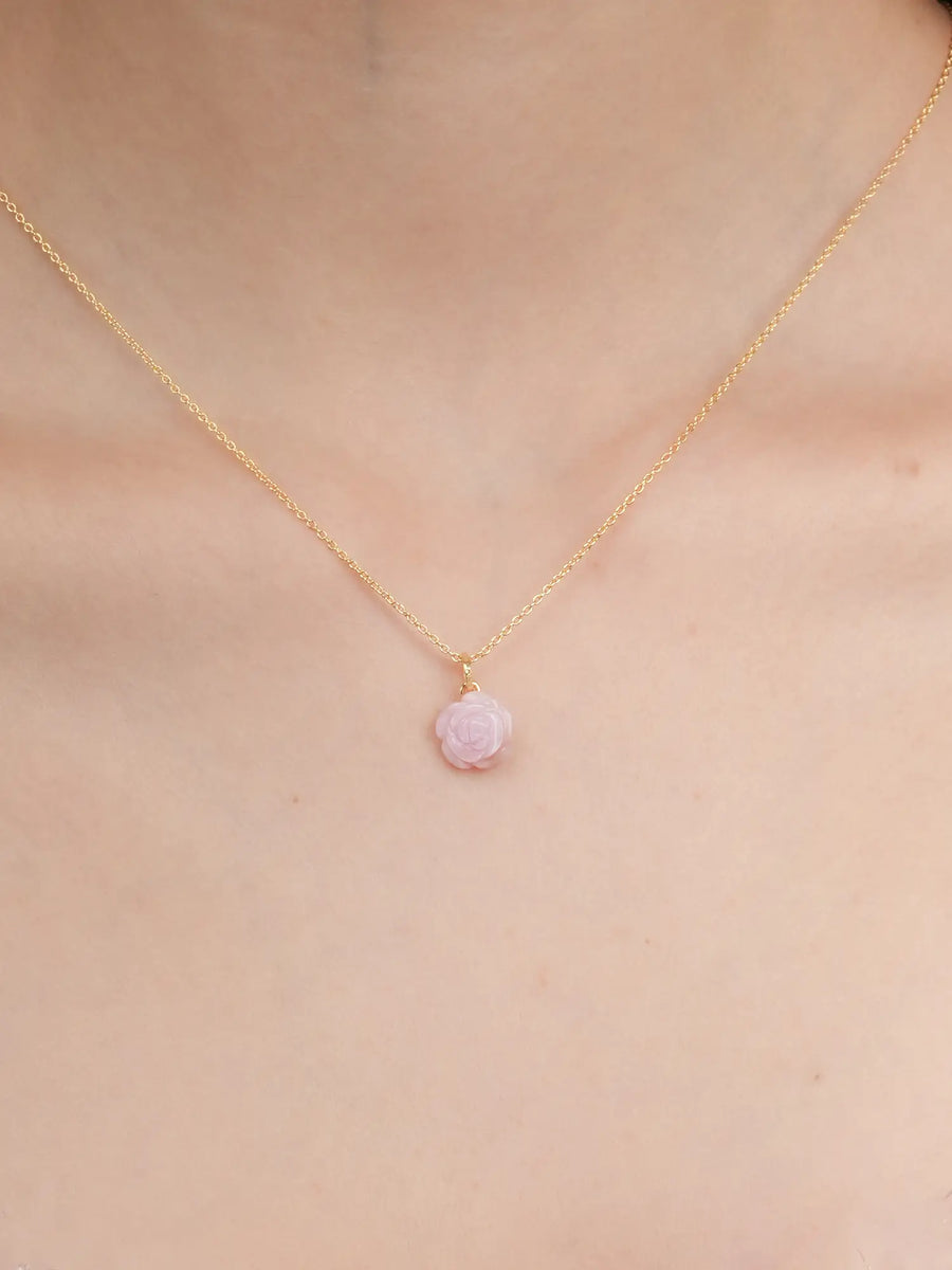 Carved Pink Rose Necklace