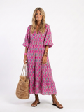 Apolline | Three-Quarter Sleeve V-Neck Patterned Midi Dress